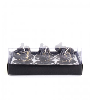 SİYAH TEALIGHT MUM ALTIN VARAKLI FİL 6'LI PAKET 4 X 3,5 CM